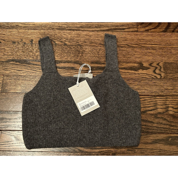 Everlane Womens M The Cozy Stretch Tank Cropped Wool Blend Fuzzy Knit Gray NWT - Picture 2 of 7